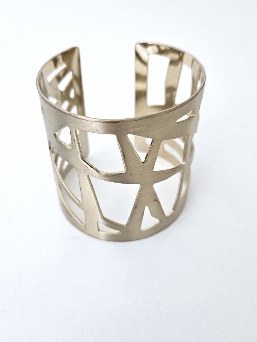 Gold Tone Wide Geometric Cutout Open Cuff Statement Bracelet